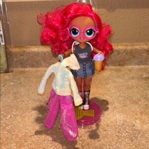 Stylish Pink-Haired Doll with Denim Outfit